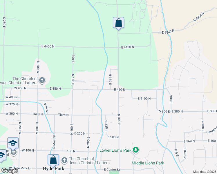 map of restaurants, bars, coffee shops, grocery stores, and more near 455 North 350 East in Hyde Park