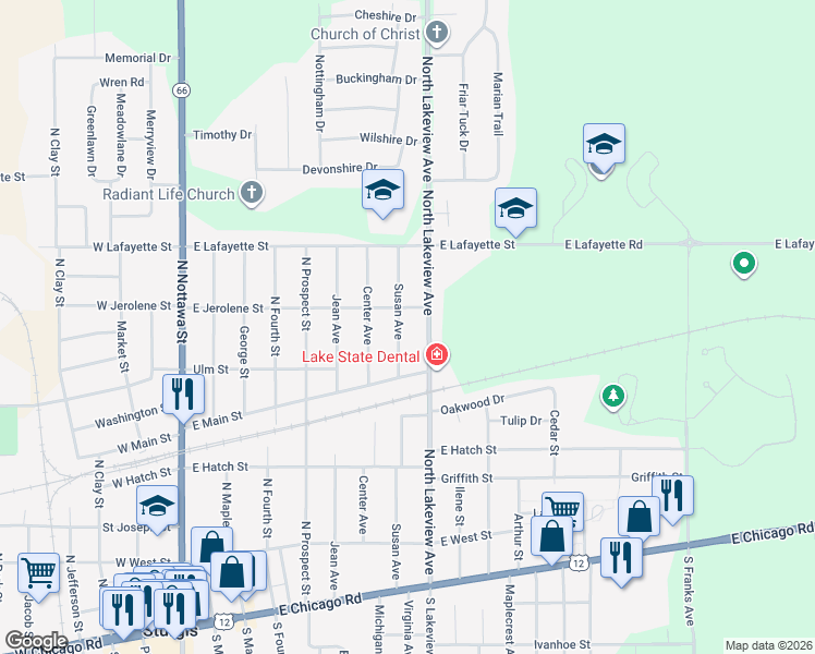 map of restaurants, bars, coffee shops, grocery stores, and more near 419 Susan Avenue in Sturgis