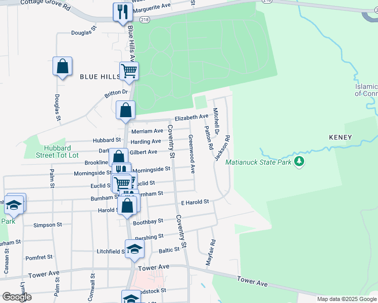 map of restaurants, bars, coffee shops, grocery stores, and more near 61 Gilbert Avenue in Bloomfield