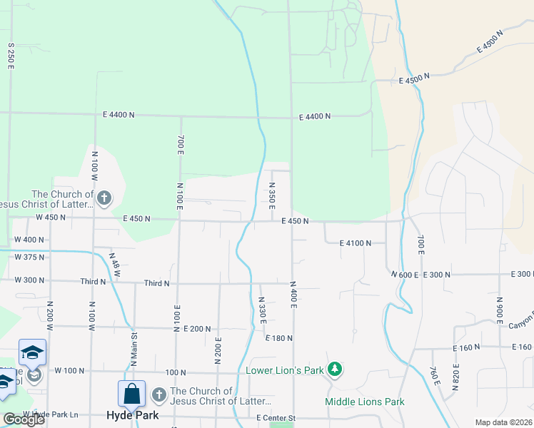 map of restaurants, bars, coffee shops, grocery stores, and more near 455 North 350 East in Hyde Park