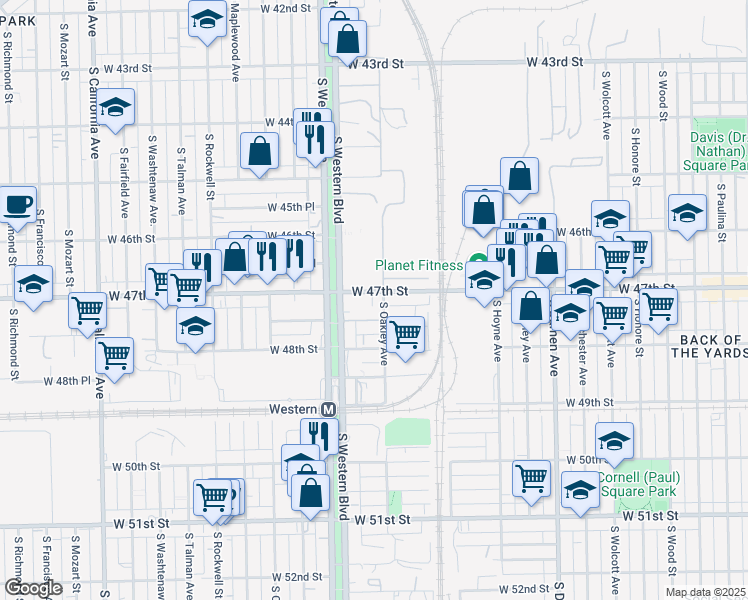 map of restaurants, bars, coffee shops, grocery stores, and more near 2309 West 47th Street in Chicago