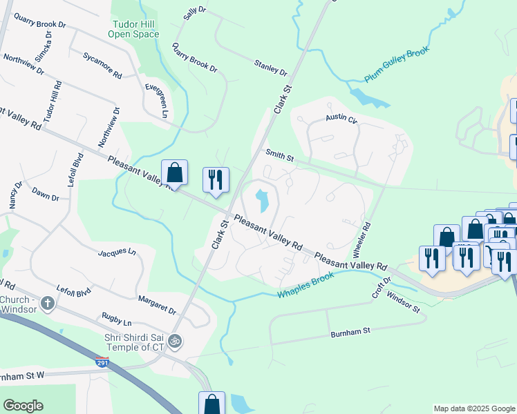 map of restaurants, bars, coffee shops, grocery stores, and more near 94 Cinnamon Spring in South Windsor