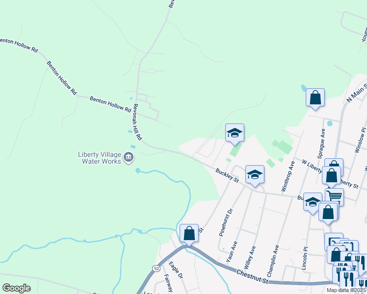 map of restaurants, bars, coffee shops, grocery stores, and more near 30 Revonah Hill Road in Liberty