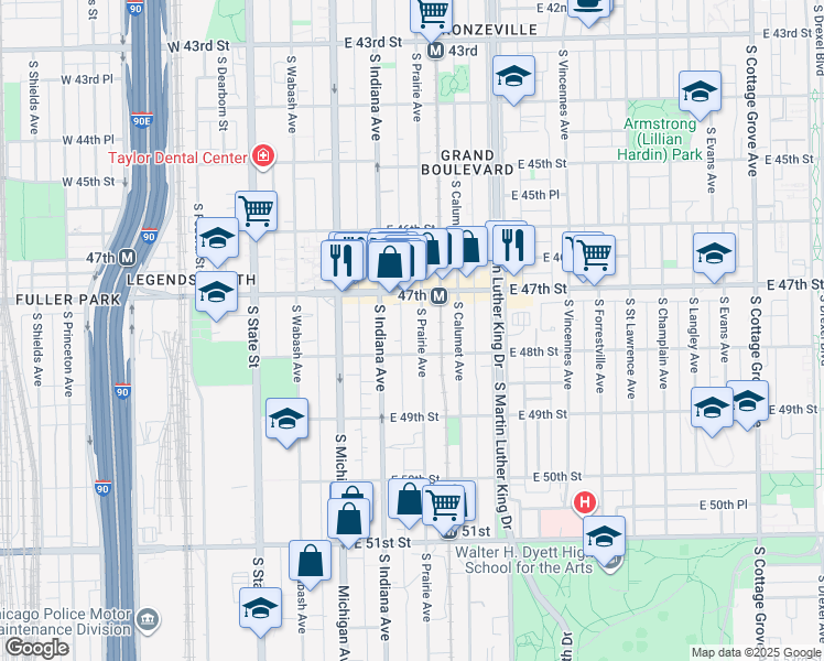 map of restaurants, bars, coffee shops, grocery stores, and more near in Chicago