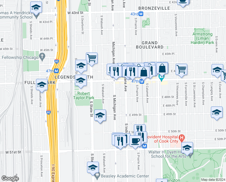 map of restaurants, bars, coffee shops, grocery stores, and more near in Chicago