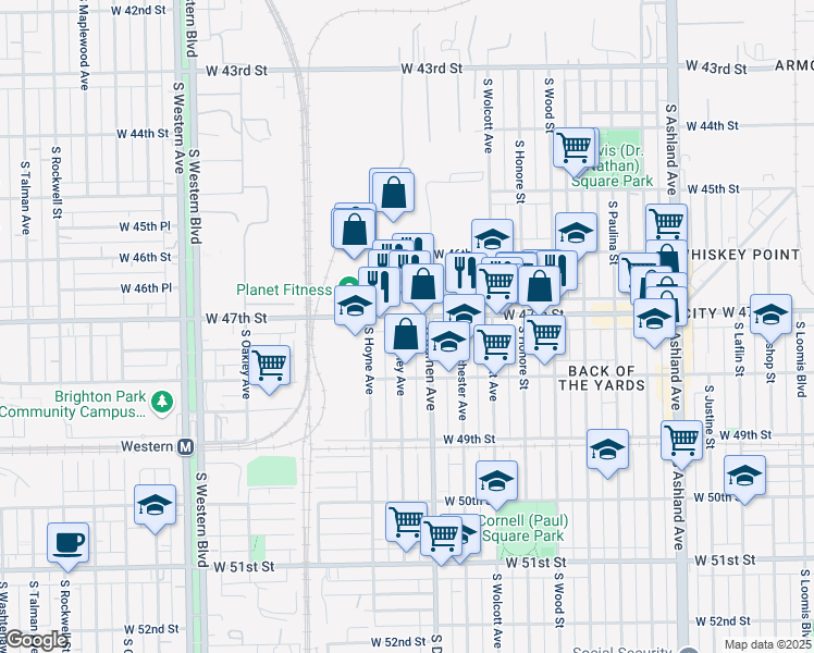 map of restaurants, bars, coffee shops, grocery stores, and more near in Chicago