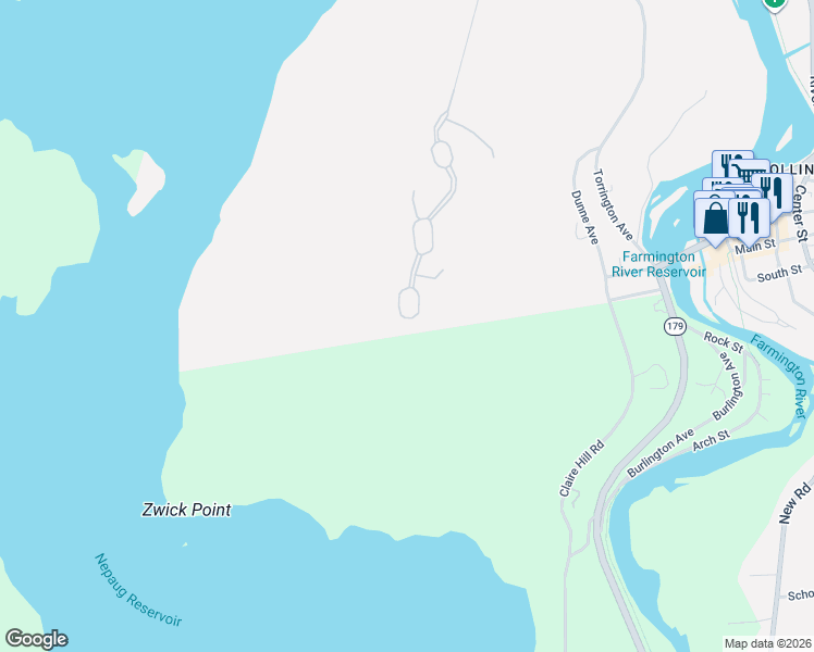 map of restaurants, bars, coffee shops, grocery stores, and more near 15 Sweetheart Mountain Road in Canton