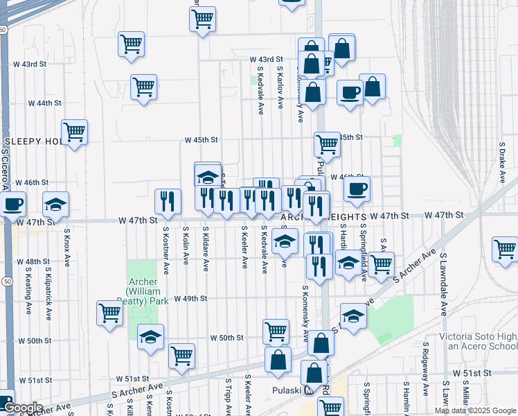 map of restaurants, bars, coffee shops, grocery stores, and more near in Chicago