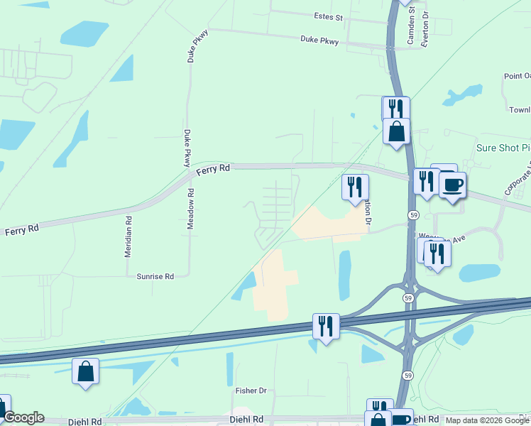 map of restaurants, bars, coffee shops, grocery stores, and more near 2224 West Ferry Road in Naperville