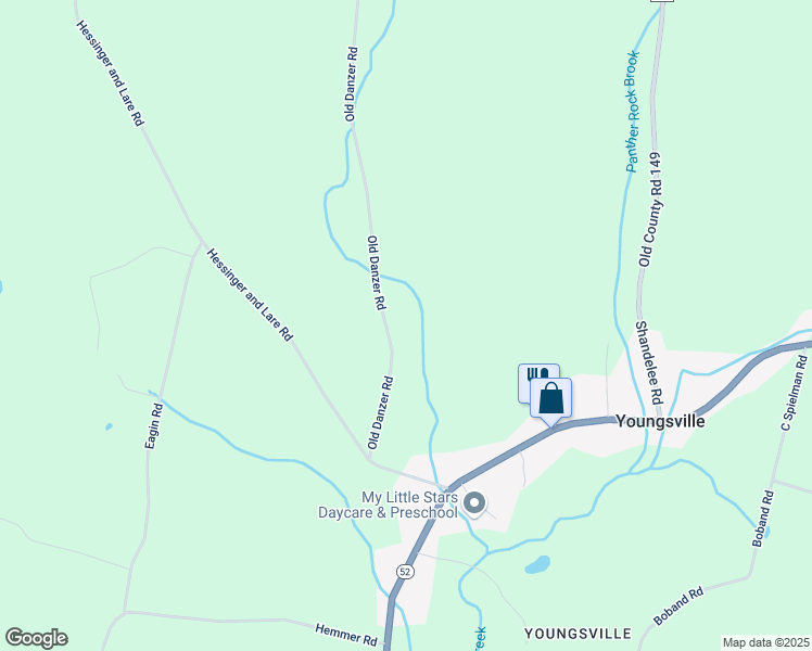 map of restaurants, bars, coffee shops, grocery stores, and more near 54 Old Danzer Road in Livingston Manor