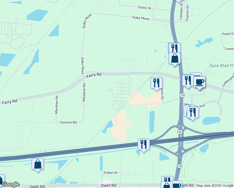 map of restaurants, bars, coffee shops, grocery stores, and more near 2224 West Ferry Road in Naperville