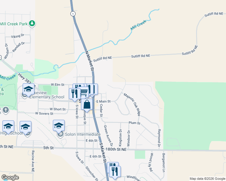 map of restaurants, bars, coffee shops, grocery stores, and more near 506 River Birch Run in Solon