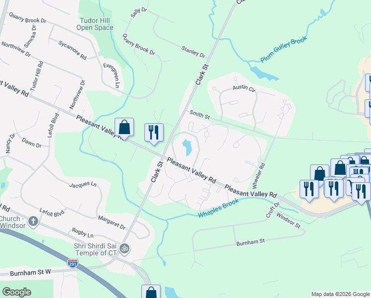 map of restaurants, bars, coffee shops, grocery stores, and more near 94 Cinnamon Spring in South Windsor