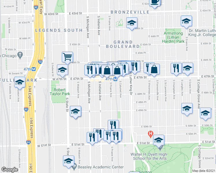 map of restaurants, bars, coffee shops, grocery stores, and more near in Chicago