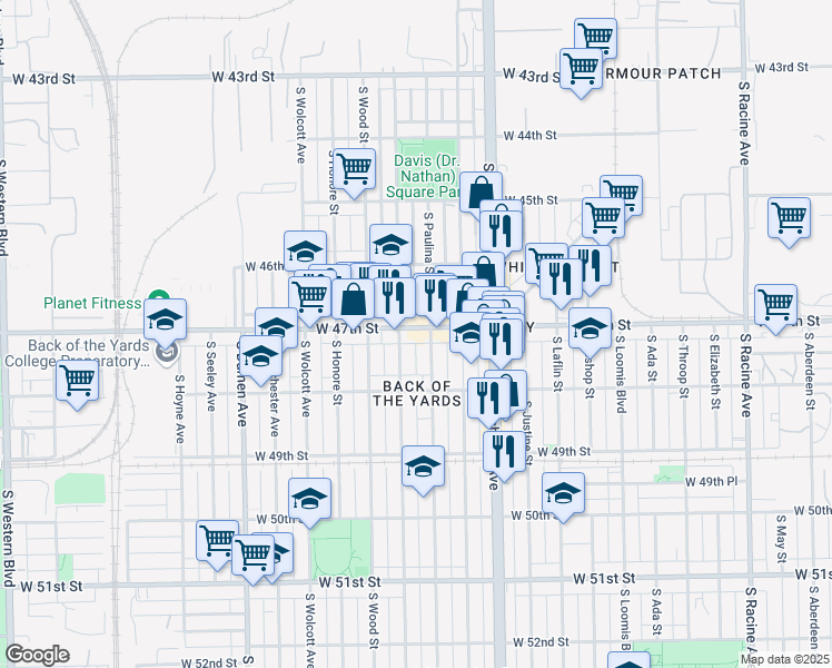 map of restaurants, bars, coffee shops, grocery stores, and more near 4711 South Paulina Street in Chicago