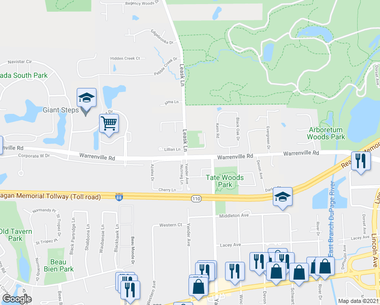 map of restaurants, bars, coffee shops, grocery stores, and more near 1997 Fiona Lane in Lisle