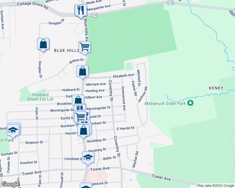 map of restaurants, bars, coffee shops, grocery stores, and more near 61 Gilbert Avenue in Bloomfield