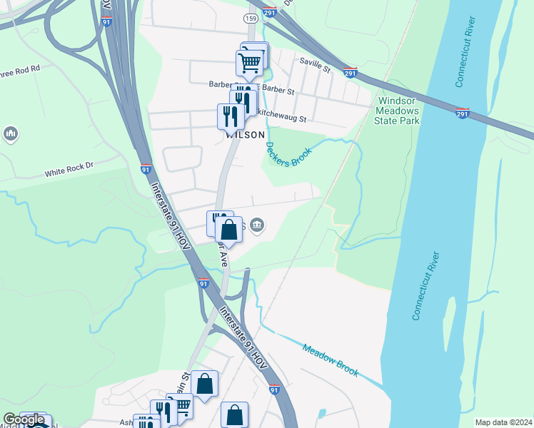 map of restaurants, bars, coffee shops, grocery stores, and more near 62 Wilson Avenue in Windsor