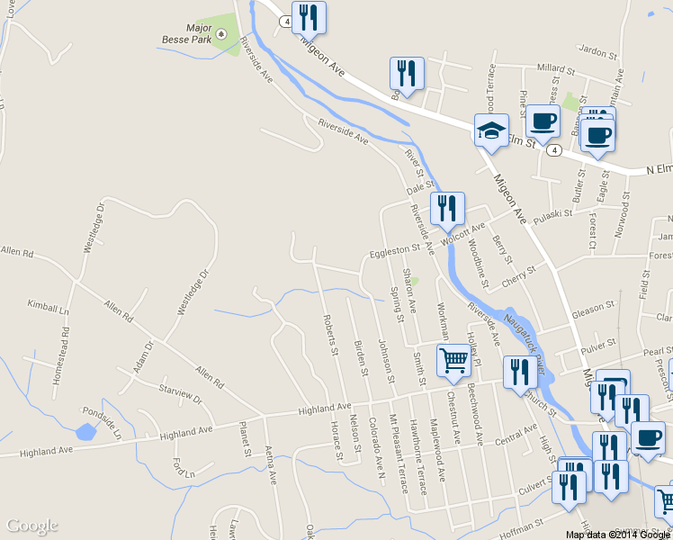 map of restaurants, bars, coffee shops, grocery stores, and more near 41 Lynn Heights Road in Torrington