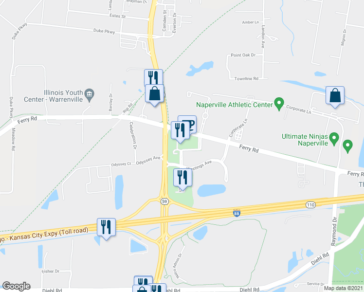 map of restaurants, bars, coffee shops, grocery stores, and more near 2139 City Gate Lane in Naperville