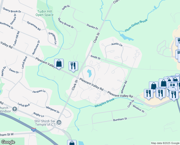 map of restaurants, bars, coffee shops, grocery stores, and more near 94 Cinnamon Spring in South Windsor