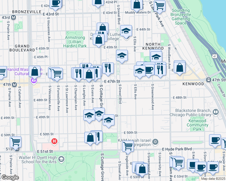 map of restaurants, bars, coffee shops, grocery stores, and more near in Chicago