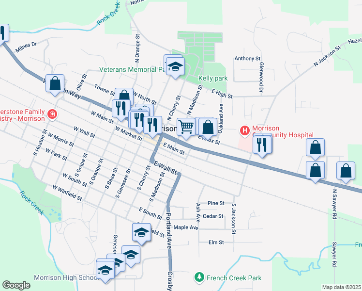 map of restaurants, bars, coffee shops, grocery stores, and more near 309 East Market Street in Morrison