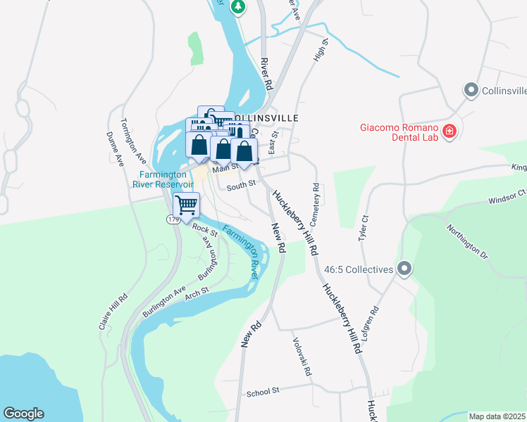 map of restaurants, bars, coffee shops, grocery stores, and more near 77 Sunset Terrace in Canton