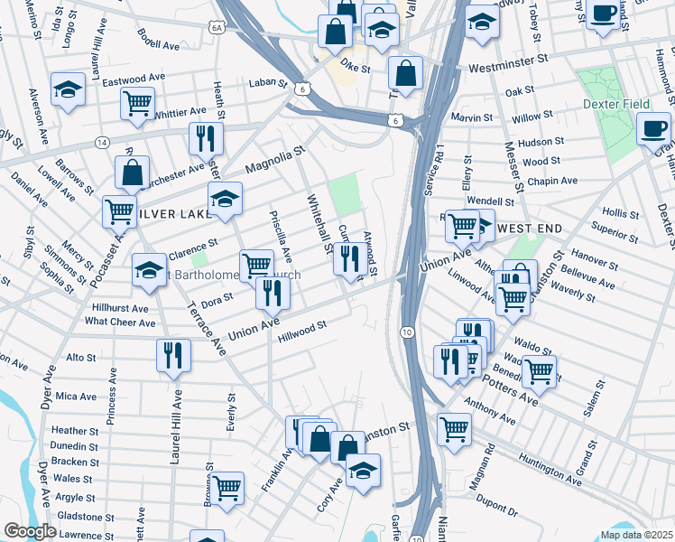 map of restaurants, bars, coffee shops, grocery stores, and more near 20 Elmdale Avenue in Providence