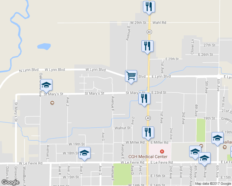 map of restaurants, bars, coffee shops, grocery stores, and more near 612 Saint Mary's Street in Sterling