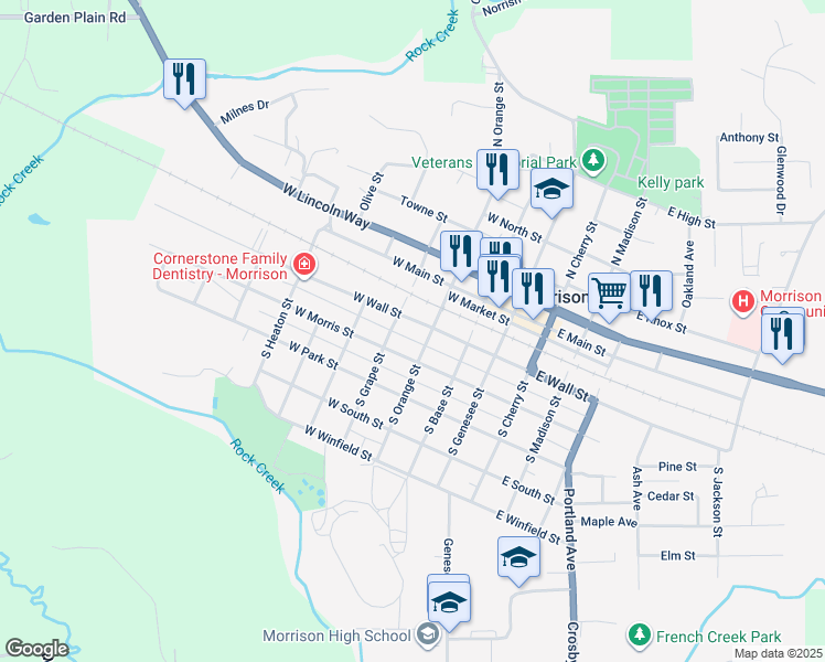 map of restaurants, bars, coffee shops, grocery stores, and more near 139-199 S Orange St in Morrison