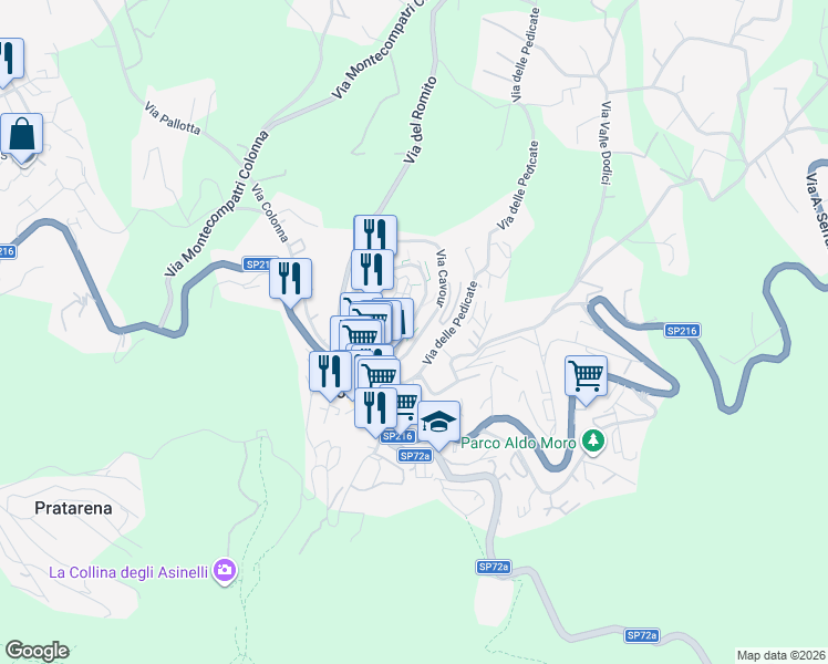 map of restaurants, bars, coffee shops, grocery stores, and more near 17 Piazza del Duomo in Montecompatri