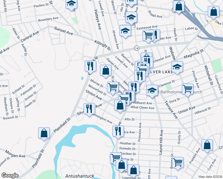 map of restaurants, bars, coffee shops, grocery stores, and more near 15 Simmons Street in Providence