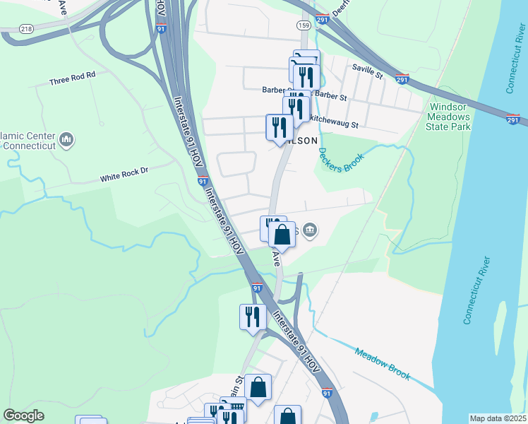 map of restaurants, bars, coffee shops, grocery stores, and more near 25 Bina Avenue in Windsor