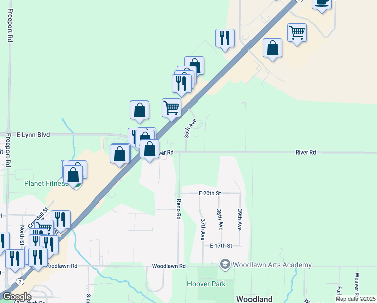 map of restaurants, bars, coffee shops, grocery stores, and more near 3409 35th Avenue in Sterling