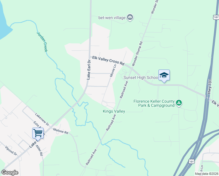 map of restaurants, bars, coffee shops, grocery stores, and more near 3501 Movie Lane in Crescent City