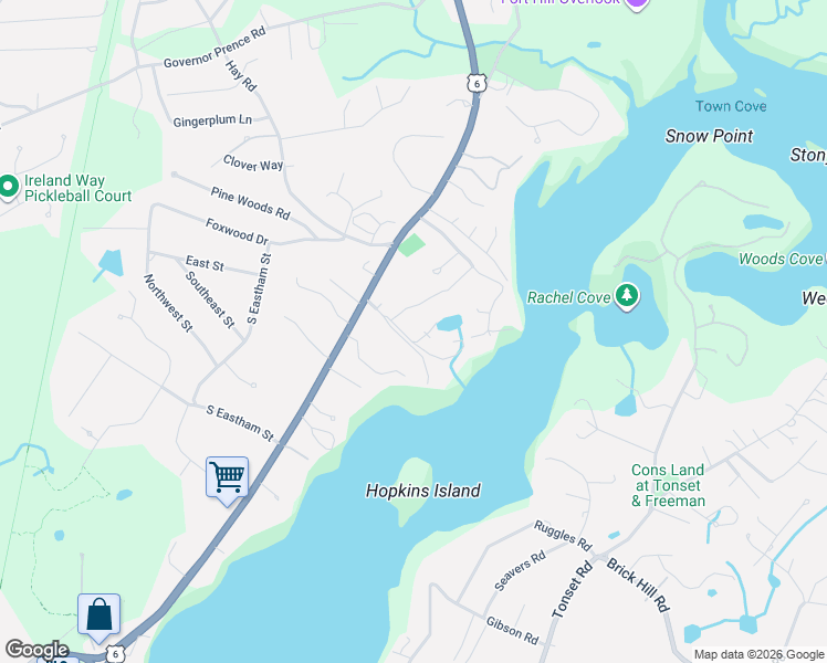 map of restaurants, bars, coffee shops, grocery stores, and more near 20 Seaview Road in Eastham
