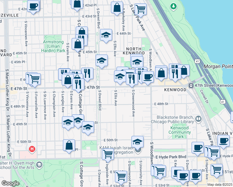 map of restaurants, bars, coffee shops, grocery stores, and more near in Chicago
