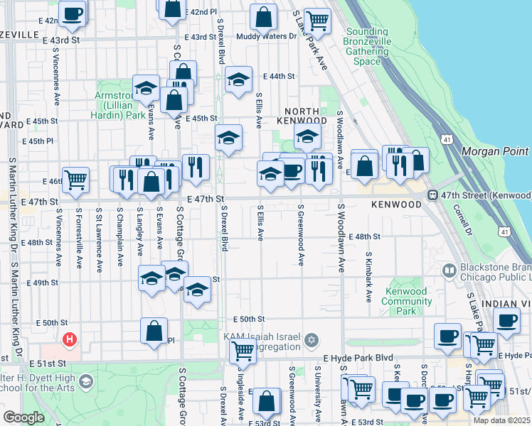 map of restaurants, bars, coffee shops, grocery stores, and more near in Chicago