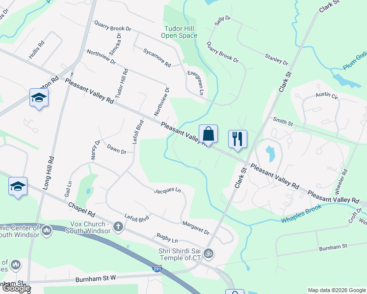 map of restaurants, bars, coffee shops, grocery stores, and more near 949 Pleasant Valley Road in South Windsor