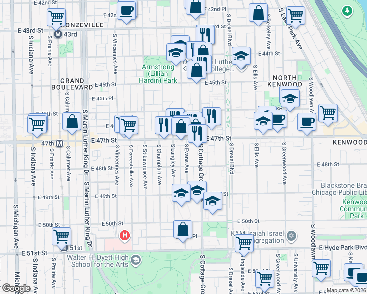 map of restaurants, bars, coffee shops, grocery stores, and more near in Chicago