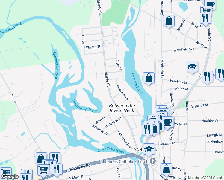 map of restaurants, bars, coffee shops, grocery stores, and more near 137 Prospect Avenue in Killingly