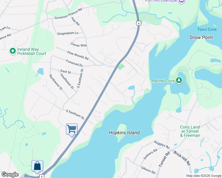 map of restaurants, bars, coffee shops, grocery stores, and more near 960 State Highway in Eastham