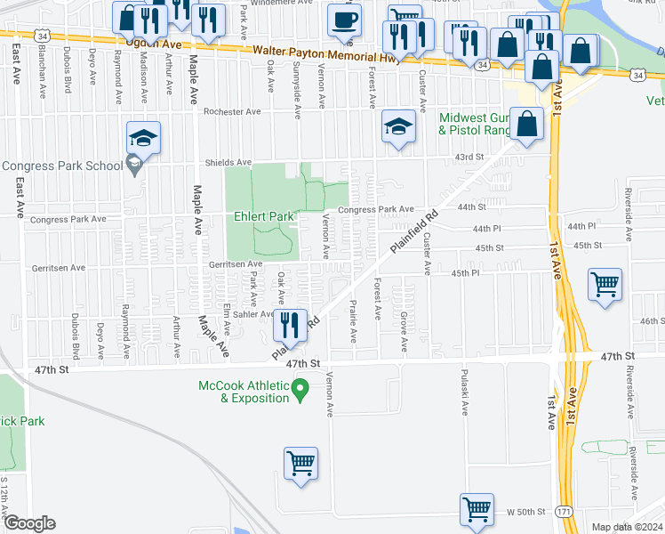 map of restaurants, bars, coffee shops, grocery stores, and more near 8919 Gerritsen Avenue in Brookfield