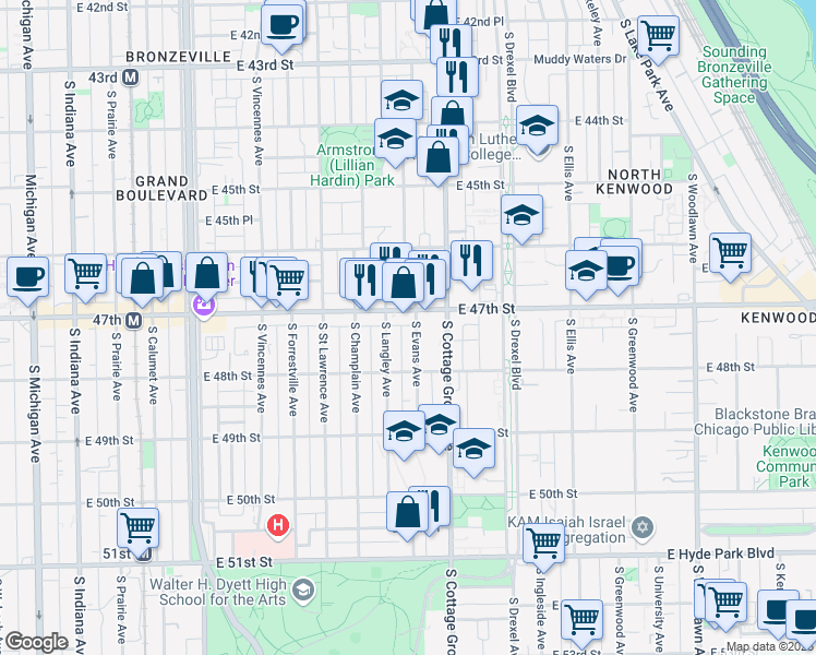 map of restaurants, bars, coffee shops, grocery stores, and more near in Chicago