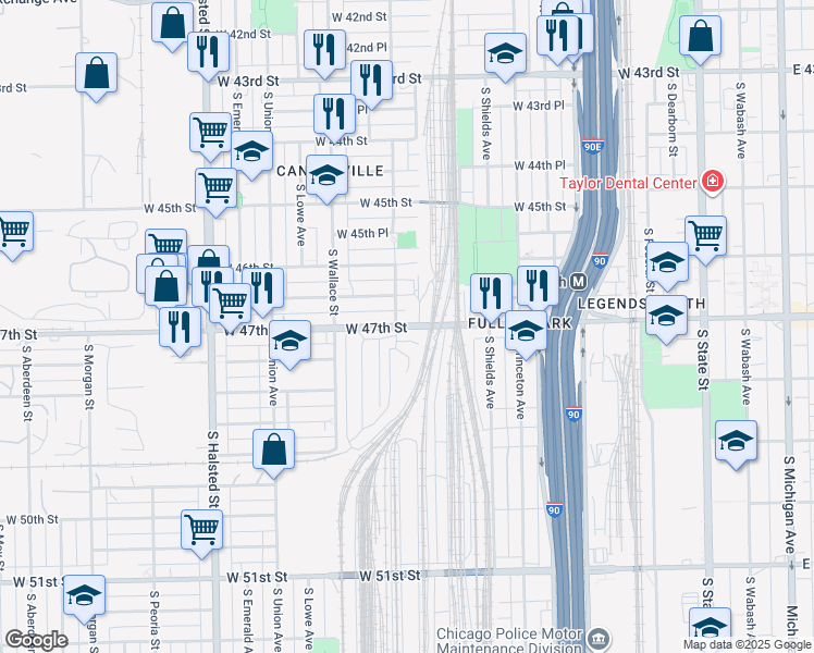map of restaurants, bars, coffee shops, grocery stores, and more near 444 West 47th Street in Chicago