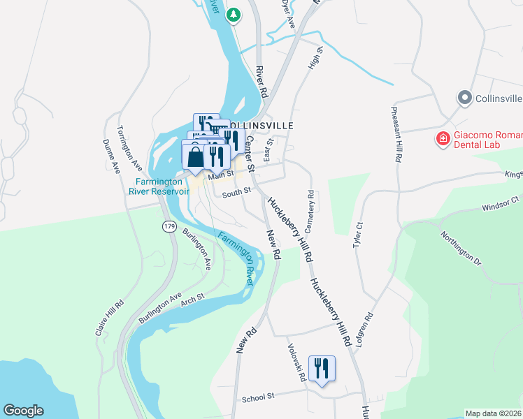 map of restaurants, bars, coffee shops, grocery stores, and more near 47 Sunset Terrace in Canton