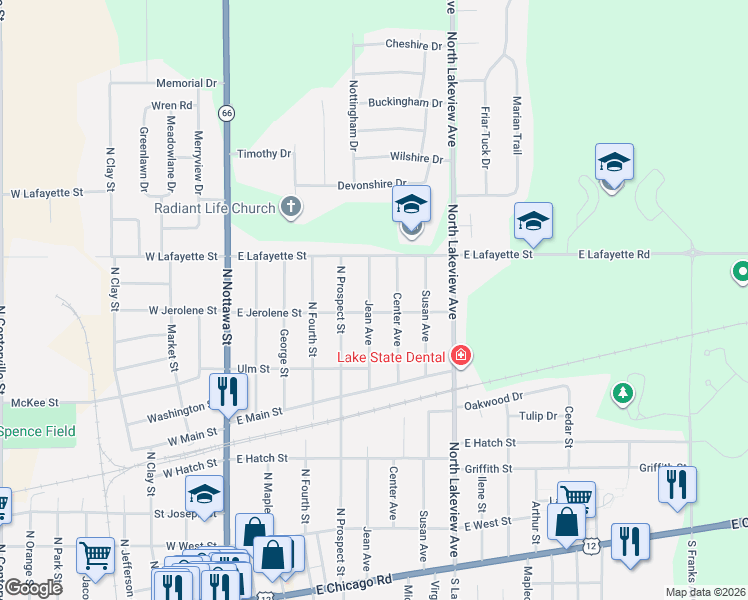 map of restaurants, bars, coffee shops, grocery stores, and more near 608 Jean Street in Sturgis