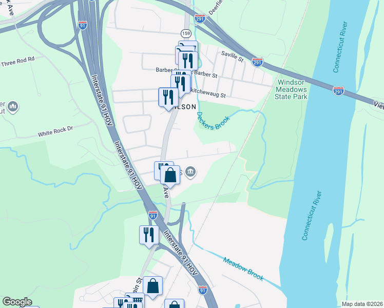 map of restaurants, bars, coffee shops, grocery stores, and more near 53 Wilson Avenue in Windsor