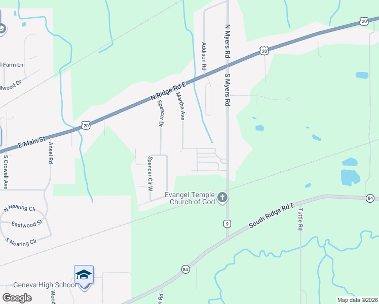 map of restaurants, bars, coffee shops, grocery stores, and more near 3133 Martha Avenue in Geneva